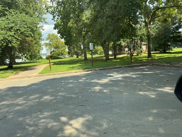ADA parking spaces at Belle Haven Park, with limited access-aisle width