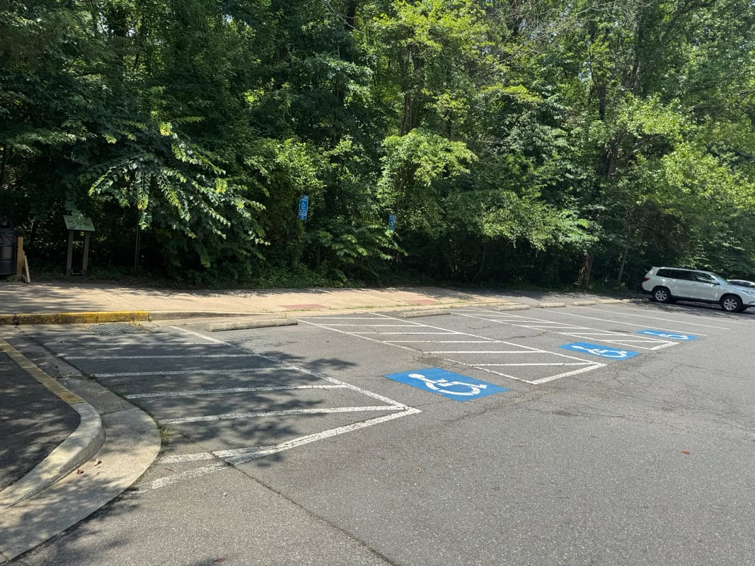 Three designated accessible parking spaces at Huntley Meadows Park