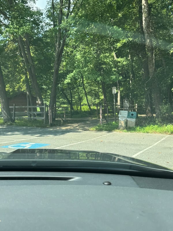 Accessible parking near the trailhead at Wolf Trap National Park, past the event parking