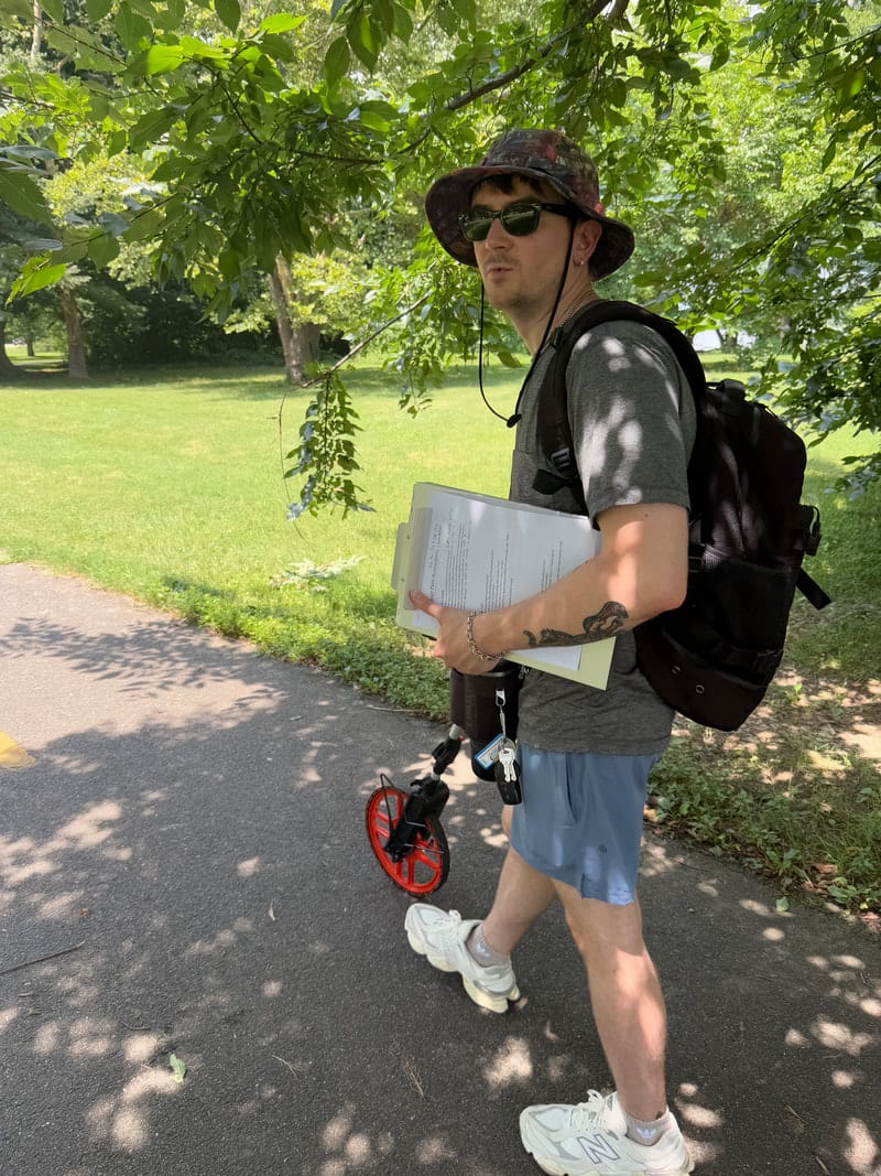 Documenting park terrain and amenities during a Summer 2025 accessibility survey