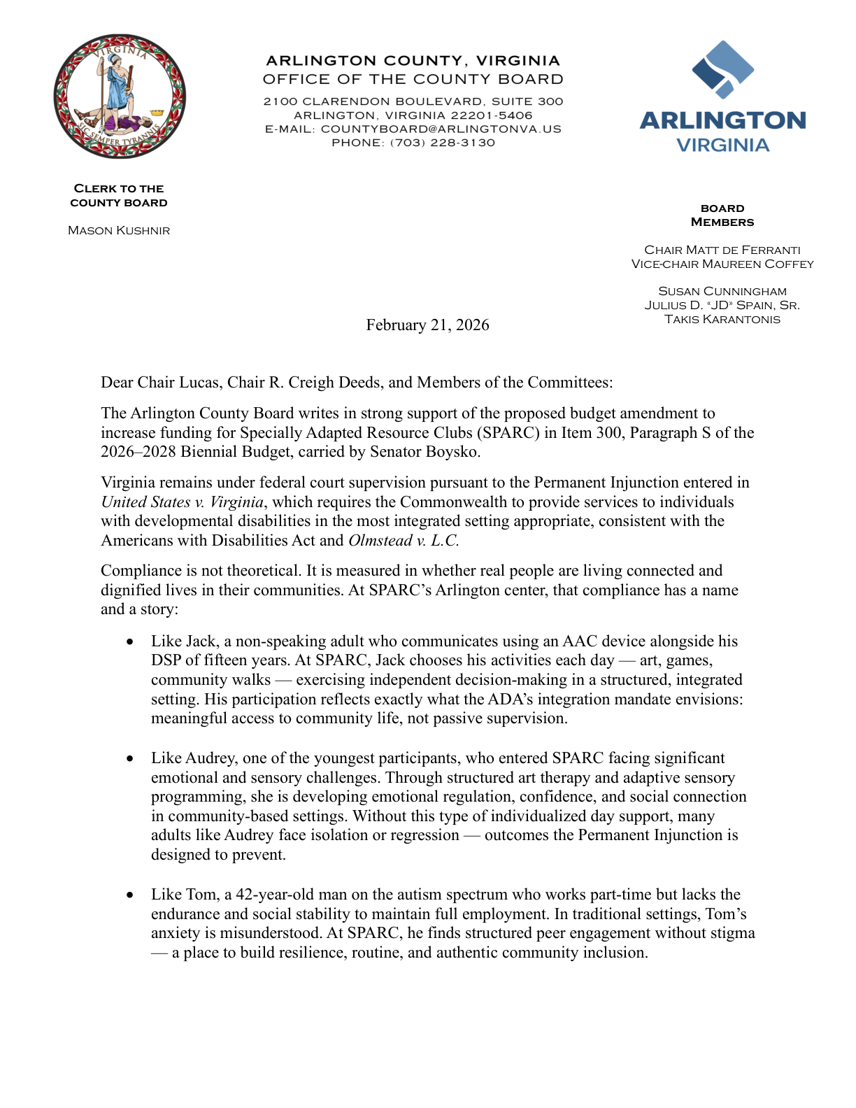 Arlington County Letter of Support