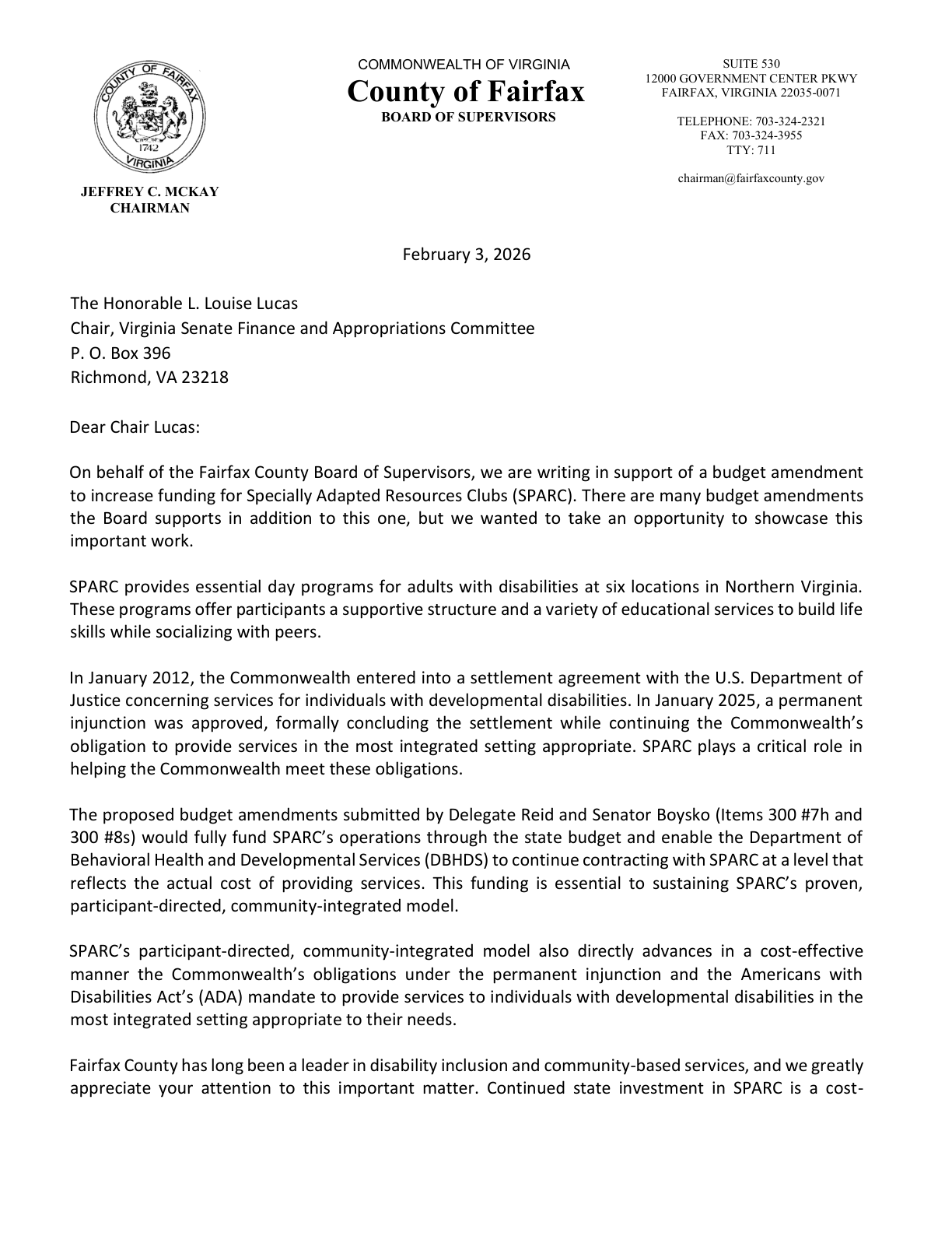 Chairman McKay and Chairman Jimenez Letter